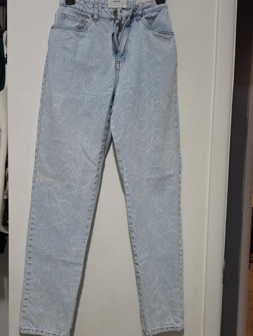 Cotton On Light Blue Patterned High-Rise Jeans